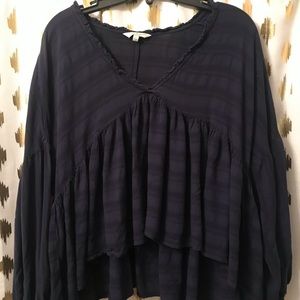 Lucky Brand Navy Blue Boho V-Neck Top, Size L